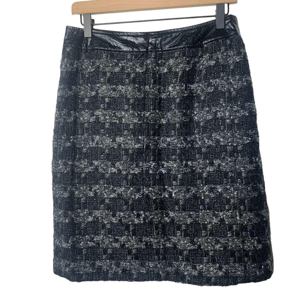 Tory Burch Leather Trimmed Tweed Pencil Skirt‎ Wool Blend